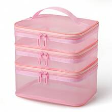 1pc Makeup Bag Handheld Single/Double/Triple Layer Mesh Cosmetic Bag, Large Capacity Toiletry Bag, Portable Makeup Organizer, Multi-Functional Compartment - Multicolor - View 9