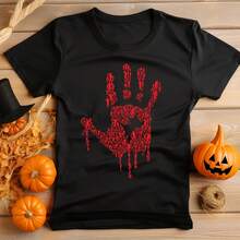 Camiseta con estampado de manos de goteo de sangre de zombis, camisa negra de algodón, camisa de Halloween Unisex, vestido elegante para hombre y mujer, terror de Halloween - Multicolor - Ver 1