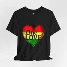 Reggae T-Shirt With Heart Print And Round Neck, Summer Clothes For Women, Women's Summer Clothes, Plus Size Women's Clothing, Casual Wear, Y2K Clothing, T-Shirts For Men - 黑色 - 查看 1