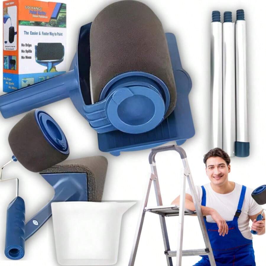 Complete Paint Roller Kit With Tray & Extension Pole – Paint Rollers, Brush Set For Wall, Ceiling & Home Interior Painting - blu - View 1