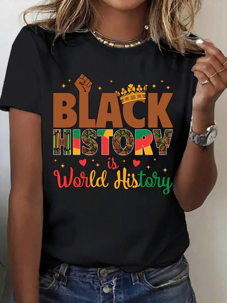 Pan-African T-Shirt For Men And Women - Short Sleeve Crew Neck T-Shirt With Global Solidarity Design In Pan-African Colors, Casual, Suitable For Men And Women, Clothing - 黑 - 查看 1