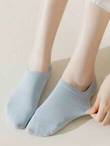 5 pares de calcetines para mujer con combinación multicolor, corte que ciñe la cintura, agarre antideslizante, tejido de punto transpirable, mezcla de estilo Ins y estilo preppy, estilo de calcetín de barco, versátil para primavera y verano, adecuado para el hogar, reuniones, desplazamientos, deportes y regalos de vacaciones - Multicolor - Ver 5