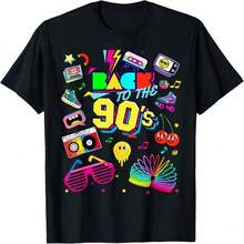 1 pieza Camiseta Vintage de los 90 con Diseño Gráfico, 180g 100% Algodón - Negro 1 - Ver 1