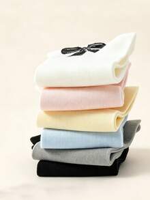 6 Pairs Women's Short Socks, Spring/Summer Bowknot Ankle Socks, Fashionable & Minimalist, Soft & Comfortable Fabric, Skin-Friendly & Non-Irritating, Breathable & Non-Stuffy, Smooth Seams At Toe & Heel, No Loose Threads, Firm Ribbed Cuff, Durable, Suitable For Various Occasions - Multicolor - View 5
