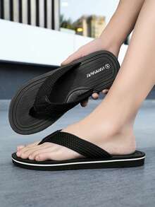 Men's All-Season Thick Sole Fashion Casual Flip-Flops, Lightweight Soft Comfortable Outdoor Leisure Vacation Beach Toe-Post Open-Toe Sandals - Black - View 1