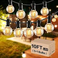 10/25/50/100FT G40 Outdoor Globe String Lights, 2700K Warm White Waterproof Patio Lights, E12 Base Shatterproof Bulb String Lights With Black Replaceable Wire & Hanging Hooks For Garden Backyard Party Decor - 美規A型插(110-127V) - 查看 9