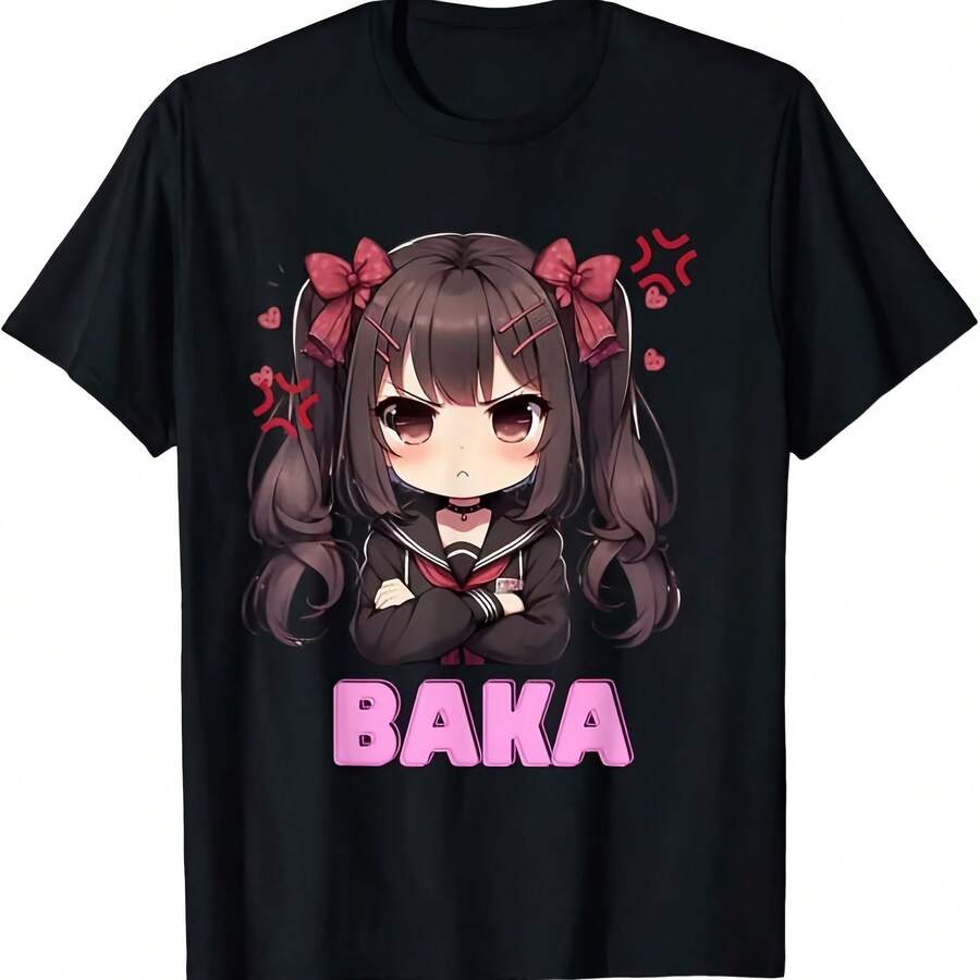 Camiseta de Anime Japonés para Hombre, Diseño Kawaii Chibi Tsundere Baka, Camisetas Gráficas para Hombre para el Verano - Multicolor - Ver 1