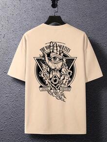 Men's Printed T-Shirt, Regular Style, 180g Pure Cotton - 黑色 - 查看 10