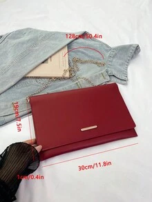 Casual Women's Clutch Bag, New Textured Niche Design, Fashion Minimalist Envelope Bag With Chain Strap, Shoulder & Crossbody Bag - Red - View 2