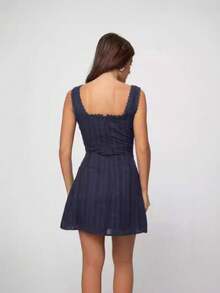 Plain Strapless Dress, Mid-Length, European Style, Fashionable Spring/Summer Women's Clothing - 藍色 - 查看 4
