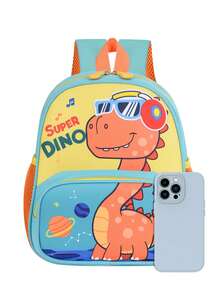 1pc Lightweight Contrast Color Dinosaur Print Cute Backpack Casual Student Backpack - Green - View 2