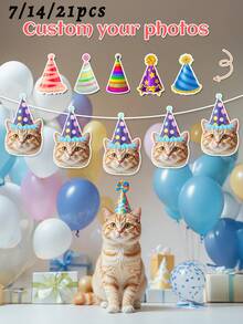 7/14/21 Stücke personalisiertes Gesichtsfoto-Banner Geburtstagshut/personalisierte Geburtstagsparty-Dekoration/personalisierte Dekoration/Gesichtsbanner/Party-Hintergrund/personalisiertes Katzen-Haustier-Geburtstagsbanner/mehrere Kronenhüte verfügbar/mehrere Geburtstagshut-Bilder verfügbar/personalisiertes Gesichtsfoto-Banner/personalisiertes Geburtstagsbanner/personalisiertes Schild/Junggesellinnenabschied/Geburtstagsbanner/Junggesellinnenabschied-Wimpelkette/20. 30. - Verschiedenfarbig - Übersicht 3