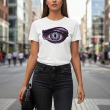 1 pieza Camisetas de moda, Lindo corto cuello redondo transpirable Tops para mujer, Gráfico  2026 Camisetas de mujer para, fruncido - Blanco - Ver 1