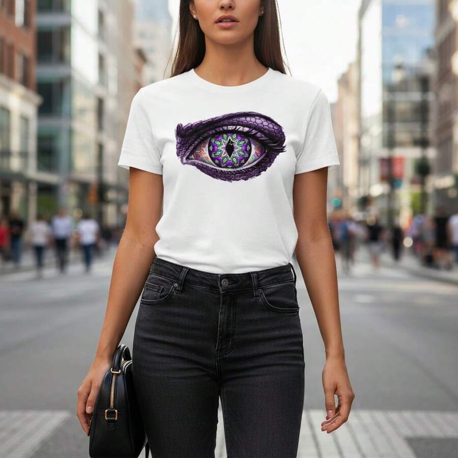 1 pieza Camisetas de moda, Lindo corto cuello redondo transpirable Tops para mujer, Gráfico 2026 Camisetas de mujer para, fruncido - Blanco - Ver 1