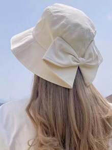 1pc Women's Polyester Bow Decor Sun Hat, UV Protection Wide Brim Bucket Hat, Face-Slimming Bucket Hat, Spring/Autumn Split Bow Hat, Suitable For Hiking, Camping, Gardening And All Outdoor Activities, Summer, Beach, Vacation - Multicolor - View 2