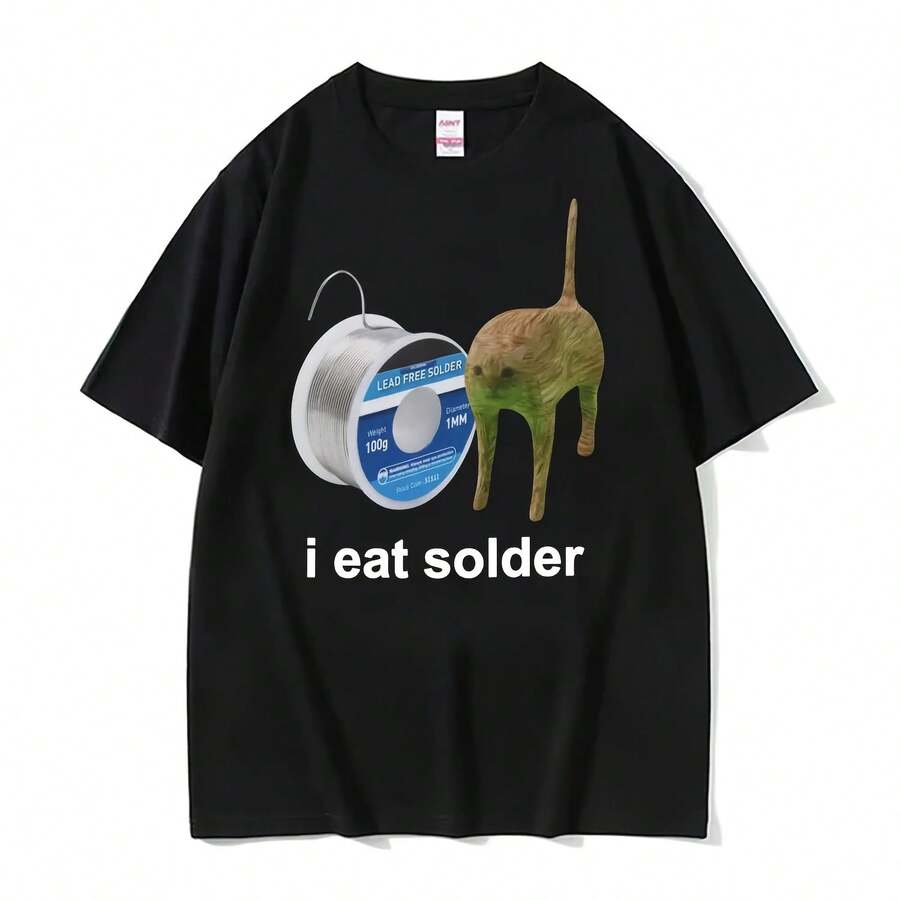 Nueva llegada, ropa para hombre, camiseta para hombre, camisetas para hombre, camiseta Y2k de manga corta con cuello redondo y mieme de gato divertido - Multicolor - Ver 1