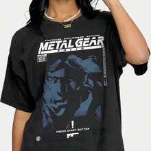 Plain Snake Print Cotton Clothing, Unisex Plain T-Shirt With Metal Gear, Vintage Short-Sleeved T-Shirt, Short-Sleeved Crew Neck Shirt - 彩色 - 查看 1