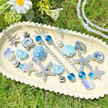 20 buah Hiasan Bintang Laut Perak, Cangkang Biru, Kura-kura untuk Dekorasi Sepatu DIY, Cocok untuk Sandal Berlubang, Elegan dan Modis, Hadiah untuk Pacar - Baby Blue - View 2