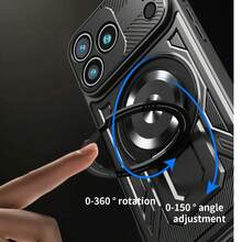 Order & Follow Store To Get Free Lanyard, 360° Rotating Stress Relief Phone Case With Mecha Style Magnetic Car Mount Stand, Anti-Drop Phone Case + Hand Strap Phone Case / Compatible With Apple 17 Pro Max/16 Pro Max/15 Pro Max/14 Pro Max/13 Pro Max/12 Pro Max/11 Pro Max / Compatible With Samsung S26/S25/S24/S23/S22/S21/U / Compatible With Xiaomi/Honor/ - Black - View 2