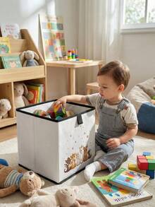 1pc Cartoon Animal Print Open Storage Bin, Baby Diaper & Toy Organizer Basket, Foldable, Baby Room Storage Box, Stackable Storage Box, Drawer-Style Durable Multifunctional Space-Saving Design For Home, Dorm, Home Organization, Underbed Storage - Multicolor - View 2