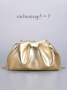 Nuevo bolso de mano plisado tipo nube en dorado, diseño de nicho, adecuado para fiesta, evento formal, boda, cita, compras - Dorado - Ver 6