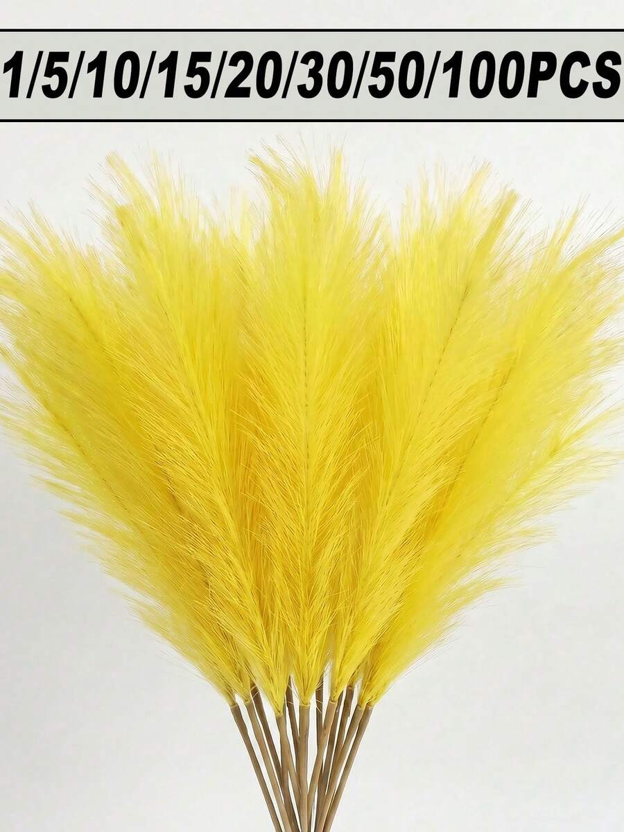100/50/30/20/15/10/5/1支 玫瑰粉人造蘆葦草莖,蓬鬆逼真蘆葦羽毛,優雅花瓶填充物,適用於客廳、臥室、餐廳、辦公室、波希米亞風與極簡主義家居裝飾、婚禮中心裝飾、情人節裝飾 - 黃色 - 查看 1