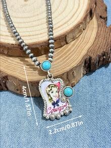 Women's Vintage Western Country Style Multi-Pattern Printed Necklace (4MM Pearl, 16 Inch Length). Suitable For Daily Wear, Dates, And Theme Parties, You'll Get Lots Of Compliments From Friends When Wearing It - Multicolor - View 13