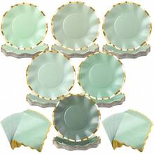 - Juego de 48 platos y servilletas de papel verde salvia, suministros de, platos de papel de postre de 8 pulgadas con borde de aluminio, servilletas festoneadas, vajilla desechable - Verde salvia + 48 - Ver 2