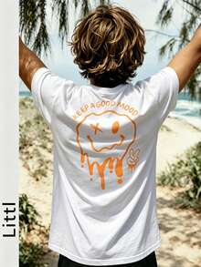 Tween Boys Casual Printed Round Neck Short Sleeve T-Shirt, Summer Tops - White - View 2
