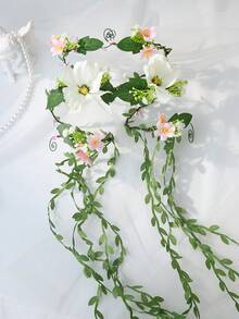1pc Artificial Flower Arm Corsage, Long Draping Floral Garland With Green Leaves, Suitable For Bridal Wedding Accessories And Photography - Multicolor - View 6