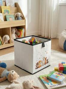 1pc Cartoon Animal Print Open Storage Bin, Baby Diaper & Toy Organizer Basket, Foldable, Baby Room Storage Box, Stackable Storage Box, Drawer-Style Durable Multifunctional Space-Saving Design For Home, Dorm, Home Organization, Underbed Storage - Multicolor - View 3
