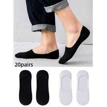 1/5/10/15/20 Pairs Unisex Minimalist Multi-Purpose Black & White Fashion Casual Silicone Anti-Slip Invisible Boat Socks, Comfortable Soft Sweat-Absorbing Breathable, Suitable For Daily Casual Sports All Seasons - Black - View 10