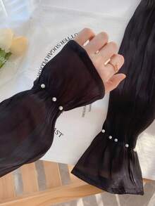 1 Pair New Pearl Mesh Sun Protection Arm Sleeves Women's Ice Sleeves Summer Driving Gloves UV Protection Fashion Loose Solid Color Polyester (Polyester) - Multicolor - View 2