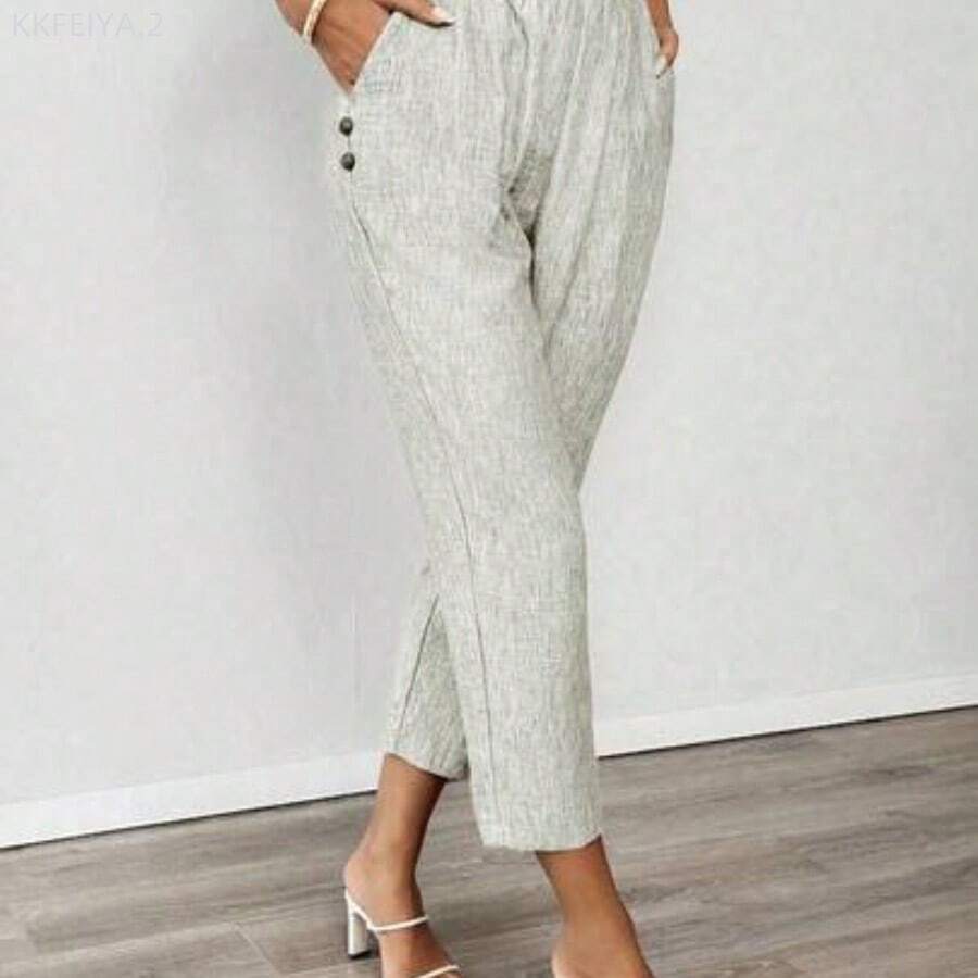 Soqi Women's Clothing Pantalones casuales de verano para mujer con cintura elástica y bolsillos - Albaricoque - Ver 1