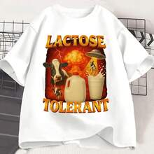 Camiseta con estampado de lactosa tolerable para mujer, camisetas retro de manga larga a la moda, camisetas informales y cómodas para verano, ropa estética - Multicolor - Ver 1