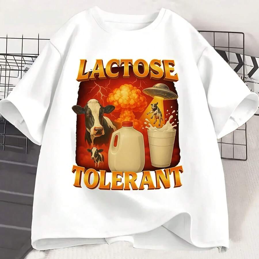 Camiseta con estampado de lactosa tolerable para mujer, camisetas retro de manga larga a la moda, camisetas informales y cómodas para verano, ropa estética - Multicolor - Ver 1