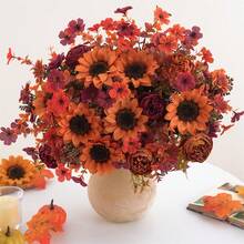 1/4/8Pcs Autumn Artificial Sunflower Peony Daisy Flowers, Perfect For Home Decor, Wedding, Office, Cafe, Hotel, Gifts, DIY, Housewarming, Fall Decoration, Suitable For Thanksgiving, Halloween, Harvest Festival, Outdoor And Indoor Use - Dark Yellow - View 6