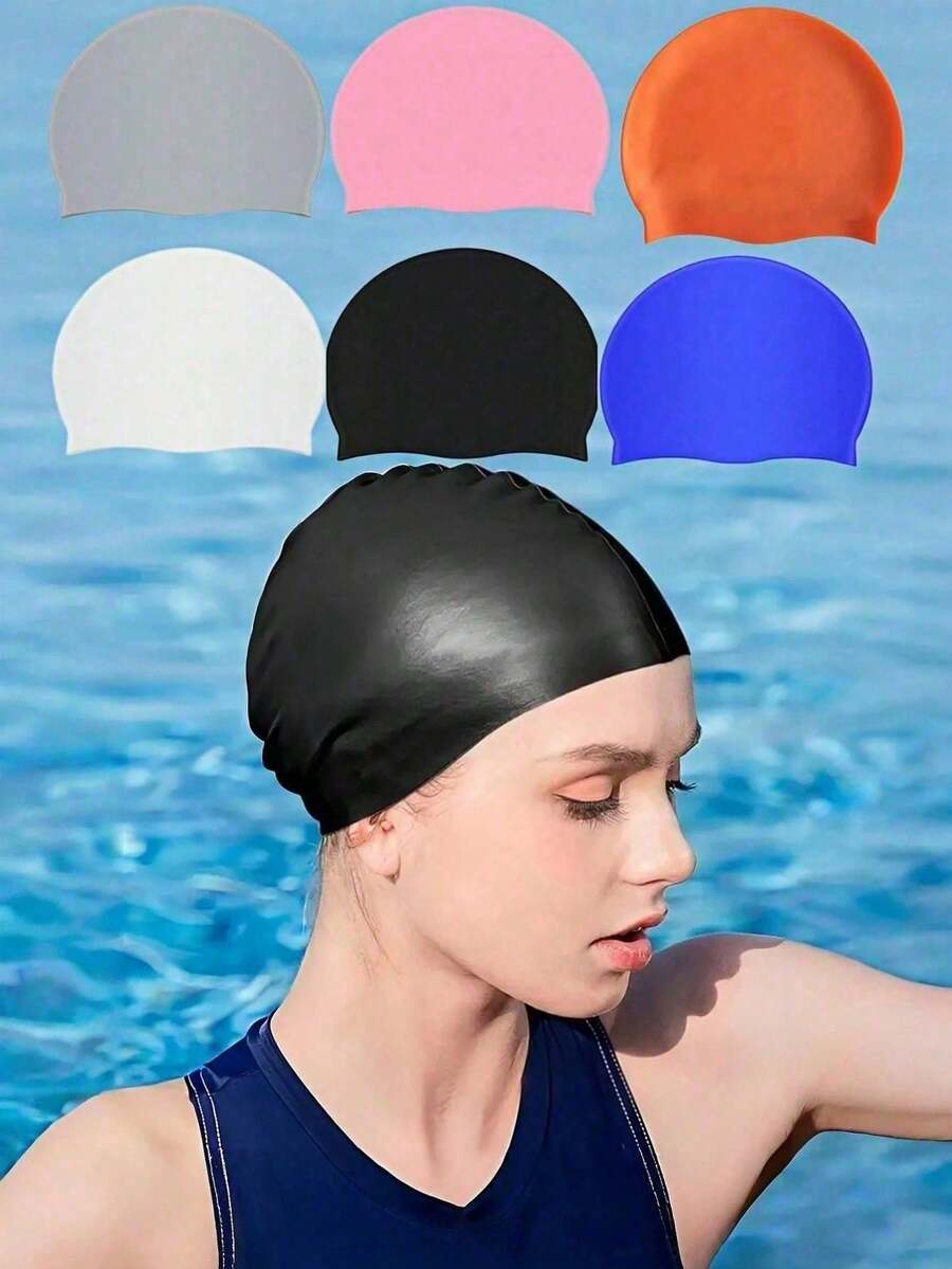 1pc Premium Silicone Swim Cap, Suitable For Women, Men, Adults And Teens, Waterproof Durable Elastic Swim Cap, Comfortable Ear Protection, Soft Lightweight Silicone Material, Suitable For Long And Short Hair