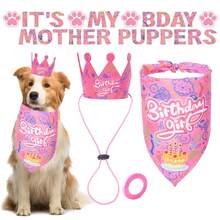 Set de Fiesta de Cumpleaños para Perros: Pañuelo, Falda, Sombrero, Pajarita, Globo.Productos y Suministros para Celebración del Nacimiento de Cachorros y Gatos. al por Mayor. - Conjunto rosa - Ver 10