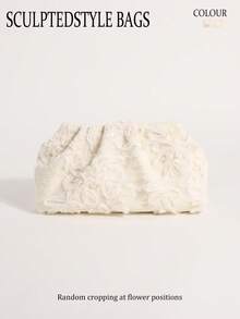 SCULPTEDSTYLE BAGS 1件米色柔軟蕾絲花卉貼花亮片拼接花紋壓褶雲朵手拿包 女款手提包 高端質感時尚手拿包 米色小亮片裝飾 女款鏈條斜背包 波希米亞風 適合海灘度假旅遊休閒使用 - 米色 - 查看 10