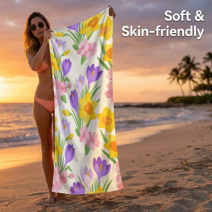 1pc Floral Microfiber Beach Towel Print, Quick Dry, Super Absorbent, Lightweight, Sand-Free, Perfect For Beach, Pool, Camping And Travel, Valentine's Day Gift, Beach Essential|Inspirational Design|Soft Absorbent Towel - Multicolor - View 1