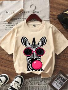 This Short-Sleeved Women's T-Shirt Made Of Pure Cotton Features A Beautiful Print Design, Is Comfortable To Wear And Versatile – A Stylish Choice For Casual Everyday Outfits In Spring And Summer. - Apricot - View 5