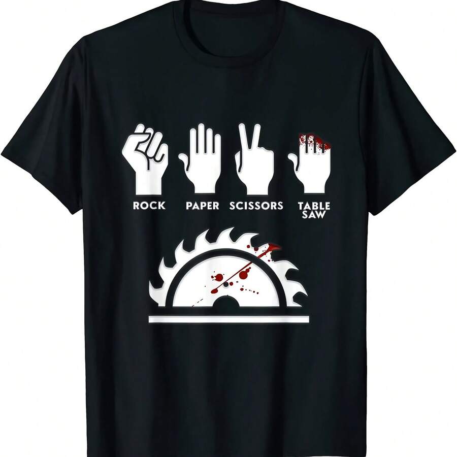 Funny Carpenter T-Shirt With Table Saw And Paper Scissors Rock, Women's Leader T-Shirt, Regular Fitted T-Shirt, Women's Clothing Y2K - 彩色 - 查看 1