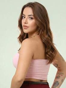 Top Faixa Feminino com Bojo Cropped Sem Alça Confortável - Rosa Bebê - Visão 3