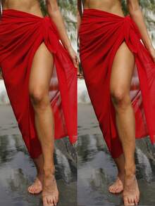 1 pezzo/2 pezzi Sarong da spiaggia in chiffon trasparente da donna, abito copricostume lungo sexy, sciarpa da spiaggia monopezzo, scialle, foulard per la testa, per viaggi al mare - Multicolore - Visualizzare 23