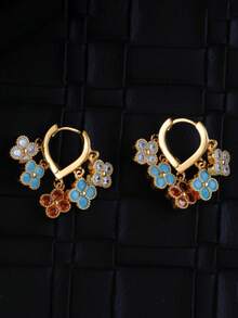 1 paire de boucles d'oreilles fleuries élégantes, plaquées or 18 carats avec zirconium cubique, délicates et brillantes, convenant pour le port quotidien, les mariages, les fêtes, les cadeaux de bijoux commémoratifs, également idéal comme cadeau de Noël en hiver - boucles d'oreilles - Voir 9
