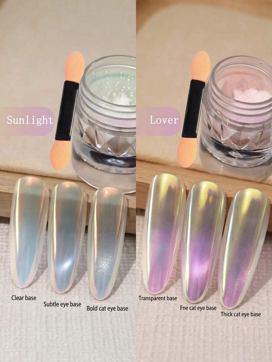2 pièces/set Poudre d'art pour ongles brillante, poudre de lustre de perle de sirène d'aurore, décoration d'art de couleur néon magique de fée changeante, poudre de finition de poussière de fée irisée brillante transparente glacée, convient pour le design DIY en salon de manucure, comprend 2 outils de mélange (0,5 g/bouteille) - Multicolore - Voir 1