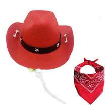 Disfraz de vaquero para mascotas, sombrero y Bandana, divertido perro, gato, sombreros de vaquero del oeste, gafas para mascotas, Halloween, fiesta de cumpleaños, Cosplay, accesorios para mascotas - Conjunto rosa - Ver 10