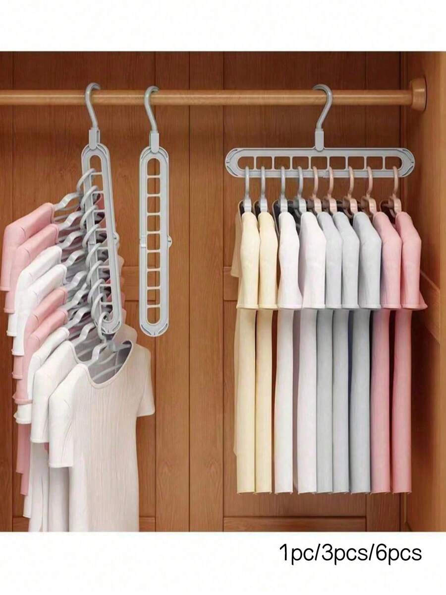 1/3/6pcs 9-Hole Multi-Function Magic Hanger, Foldable, Rotatable, With Storage Rack, Decorative, Decorate Room, Decorate Home, Decorate Bedroom, Bedroom, Home Storage, Suitable For Storing T-Shirts, Shirts, Short Sleeves, Shorts, Short Skirts, Dresses, Pants, Shoes, Jeans, Skirts, White Women's T-Shirts