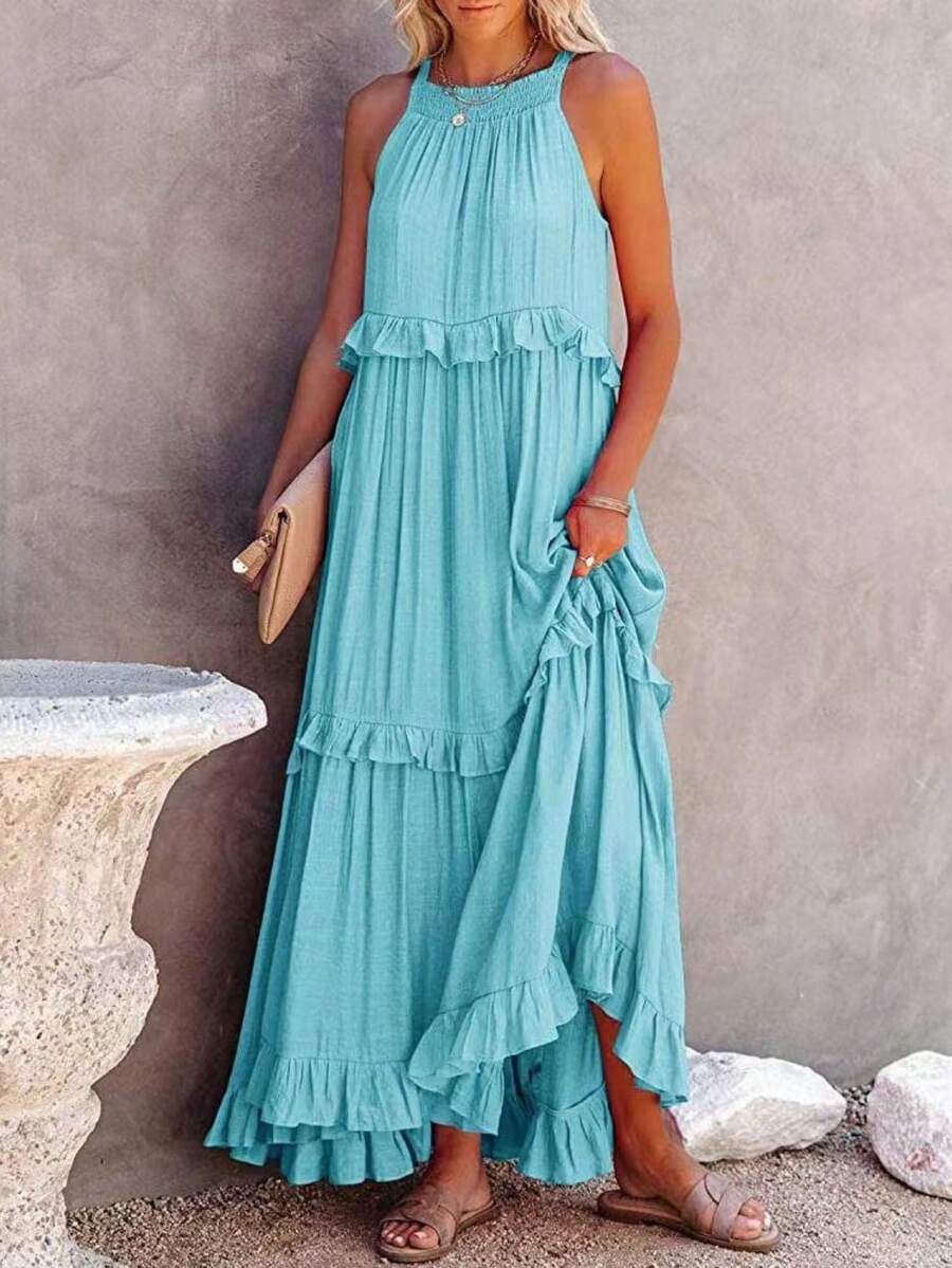 Vestido pastel tirantes estilo delicado largo elegante moda femenina estilo europeo - Azul - Ver 1